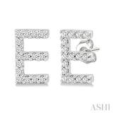 1/10 Ctw Initial 'E' Round Cut Diamond Earrings in 10K White Gold