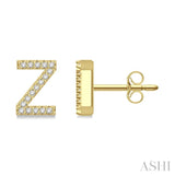 1/10 Ctw Initial 'Z' Round Cut Diamond Earrings in 10K Yellow Gold