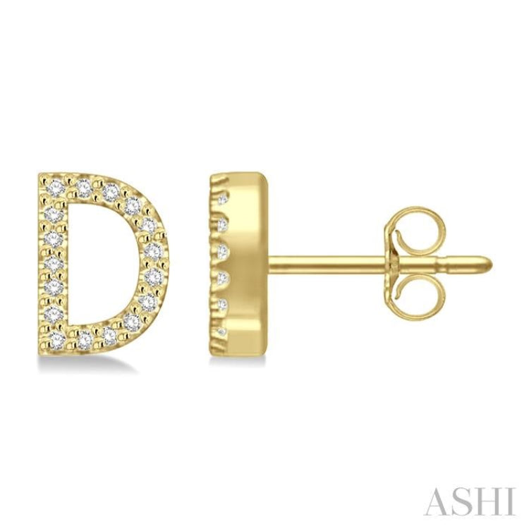 1/10 Ctw Initial 'D' Round Cut Diamond Earrings in 10K Yellow Gold
