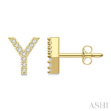1/10 Ctw Initial 'Y' Round Cut Diamond Earrings in 10K Yellow Gold