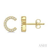 1/10 Ctw Initial 'C' Round Cut Diamond Earrings in 10K Yellow Gold
