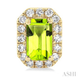 5x3 MM Octagonal Shape Peridot and 1/8 Ctw Single Cut Diamond Halo Semi-Precious Stud Earrings in 14K Yellow Gold