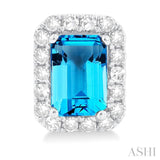 6x4 MM Octagonal Shape Blue Topaz and 1/4 Ctw Round Cut Diamond Halo Semi-Precious Stud Earrings in 14K White Gold