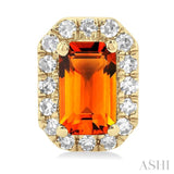 5x3 MM Octagonal Shape Citrine and 1/8 Ctw Single Cut Diamond Halo Semi-Precious Stud Earrings in 10K Yellow Gold