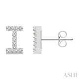1/10 Ctw Initial 'I' Round Cut Diamond Earrings in 10K White Gold