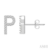 1/10 Ctw Initial 'P' Round Cut Diamond Earrings in 10K White Gold