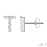 1/10 Ctw Initial 'T' Round Cut Diamond Earrings in 10K White Gold