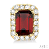 6x4 MM Octagonal Shape Garnet and 1/4 Ctw Round Cut Diamond Halo Semi-Precious Stud Earrings in 14K Yellow Gold