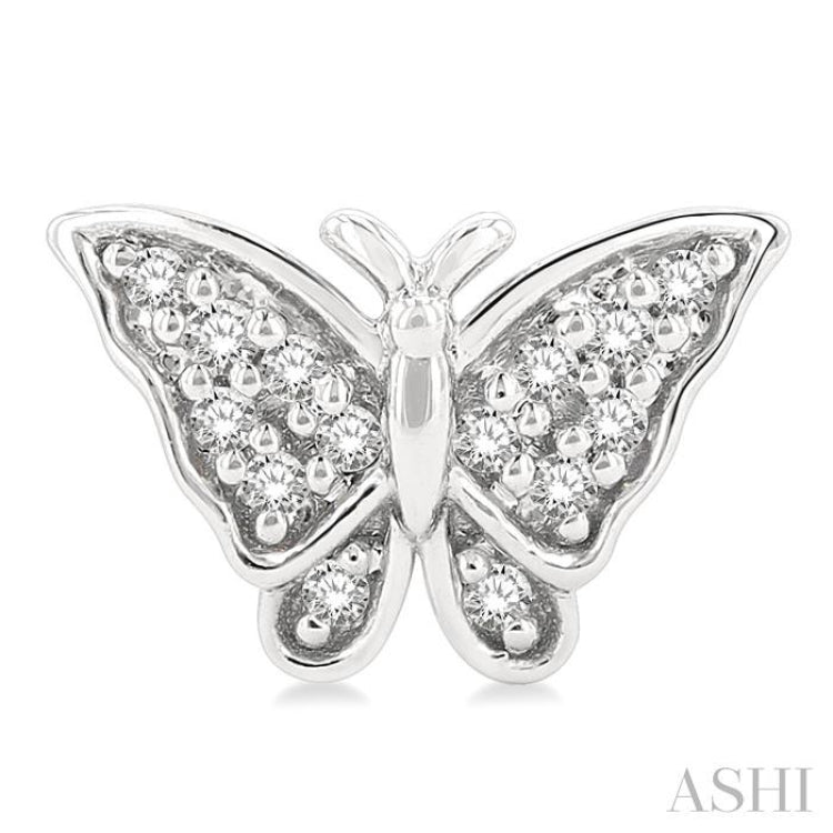 1/10 Ctw Petite Butterfly Round Cut Diamond Fashion Stud Earring in 10K White Gold