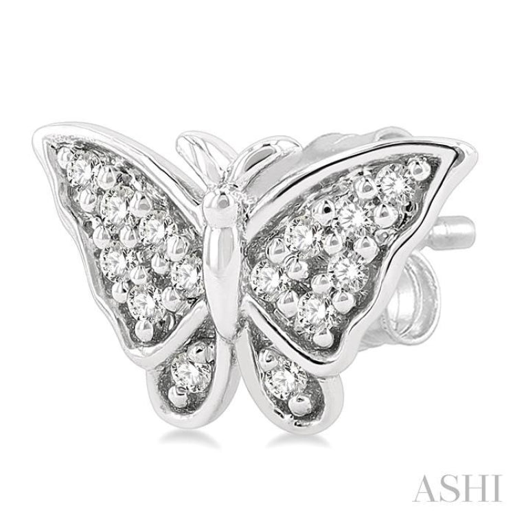 1/10 Ctw Petite Butterfly Round Cut Diamond Fashion Stud Earring in 10K White Gold