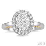 3/4 ctw Oval Shape Lovebright Round Cut Diamond Ring in 14K White and Yellow Gold
