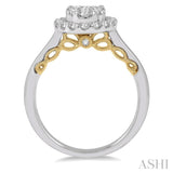 3/4 ctw Oval Shape Lovebright Round Cut Diamond Ring in 14K White and Yellow Gold