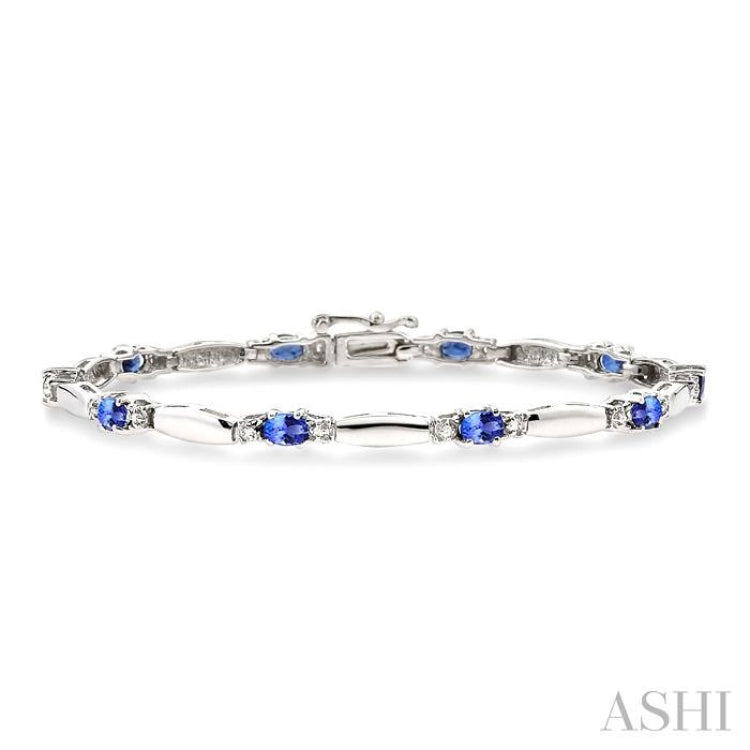 5x3 MM Oval Cut Tanzanite and 1/10 Ctw Bar and Oval Mount Round Cut Diamond Precious Bracelet in 10K White Gold