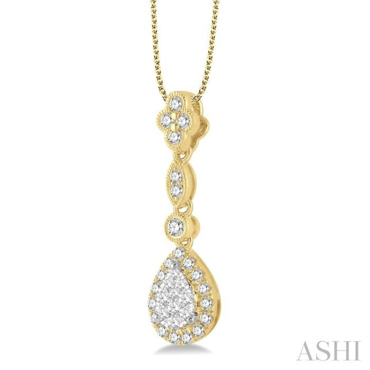 3/8 Ctw Pear Shape Halo Lovebright Round Cut Diamond Pendant With Chain in 14K Yellow and White Gold