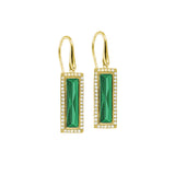 Gold Finish Sterling Silver Earrings with Rectangular Simulated Emerald Stones and Simulated Diamonds