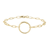Gold Finish Sterling Silver Paper Clip Bracelet with Center Circle Station