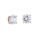 Rose Gold Finish Sterling Silver Prong Set Round Simulated Diamond Earrings Approx. 4CTTW