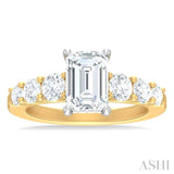 1 1/10 Ctw Emerald Shape Round Cut Diamond Semi Mount Engagement Ring in 14K Yellow and White Gold