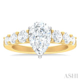 1 1/10 ctw Pear Shape Round Cut Diamond Semi Mount Engagement Ring in 14K Yellow and White Gold