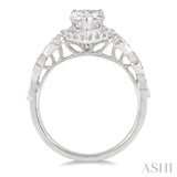 1/3 Ctw Pear Shape Carved Shank Round Cut Diamond Semi-Mount Engagement Ring in 14K White Gold