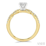 7/8 Ctw Twisted Shank Round Cut Diamond Engagement Ring With 1/2 Ct Emerald Cut Center Stone in 14K Yellow and White Gold