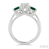 4.65 MM Round Shape Emerald and 3/4 Ctw Past, Present and Future Round Cut Diamond Precious Ring in 14K White Gold