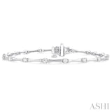 1 Ctw Bamboo Internodes Round Cut Diamond Fashion Bracelet in 14K White Gold