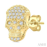 1/6 Ctw Petite Skull Round Cut Diamond Fashion Earrings in 10K Yellow Gold