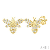 1/8 Ctw Petite Bumble Bee Round Cut Diamond Fashion Stud Earrings in 10K Yellow Gold