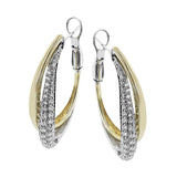 This stunning two-tone earring consists of a yellow gold hoop intertwined with a white gold diamond encrusted hoop 0.87 ctw.
