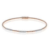 18K rose gold beaded stackable bangle with 3 stations of diamonds 0.23 ctw. set in white gold, and a magnetic closure