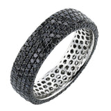 Add a splash of bling to your wardrobe with this 18K white gold men's band with multi-rows of pave set black diamonds 5.32 ctw.