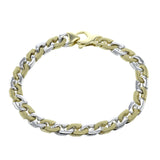 Make a bold statement with this chunky two-tone cuban link gents bracelet with alternating white and yellow gold links, 8