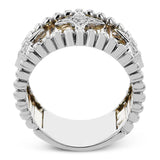 Make a statement in this fashion ring with 18K strands of rose gold adorned with .30 ctw diamonds inside a flower pattern, and white gold beaded edge
