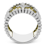 Make a statement in this fashion ring with 18K strands of rose gold adorned with .30 ctw diamonds inside a flower pattern, and white gold beaded edge