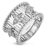 Make a statement in this fashion ring with 18K strands of rose gold adorned with .30 ctw diamonds inside a flower pattern, and white gold beaded edge