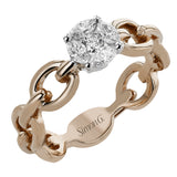 This modern engagement ring in 18K yellow from our chain link collection features a mosaic center of Marquise diamonds 0.28 ctw and Round diamonds 0.06 ctw.