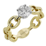 This modern engagement ring in 18K yellow from our chain link collection features a mosaic center of Marquise diamonds 0.28 ctw and Round diamonds 0.06 ctw.