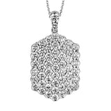 This hexagonal dog tag pendant in 18K white gold is a show stopper covered in 2.10 ctw. of brilliant white diamonds