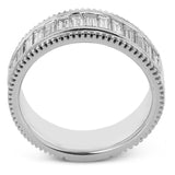 This two-tone right hand ring has a ribbed yellow gold band and sparkles with a row of baguette diamonds 1.0.7 ctw, accented by a delicate white gold beaded channel.