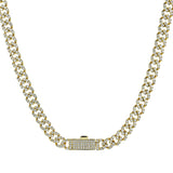 A sylish yellow gold curb link necklace dazzles with 5.64 ctw. of diamonds and a diamond encrusted box lock, 20