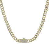 A sylish yellow gold curb link necklace dazzles with 3.65 ctw. of diamonds and a diamond encrusted box lock, 16