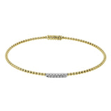 18K two tone YG beaded stackable bangle accented with 0.08 ctw of white diamonds, and a magnetic closure