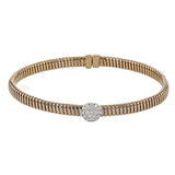 18K Rose gold textured bangle with round diamond accent .20 ctw. and magnetic closure, is a perfect bangle for stacking