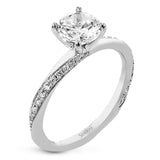 Unique twist design engagement ring with 0.19 ctw white diamonds set in a brushed white gold finish.