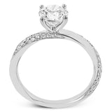 Unique twist design engagement ring with 0.19 ctw white diamonds set in a brushed white gold finish.