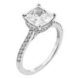 This 18K engagement ring from our under halo collection evokes understated elegance, with 0.30 ctw of delicate diamonds on the shank, the lower halo, and the bridge.