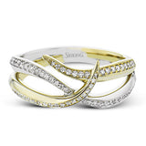 This unique two-tone right hand ring wraps your finger in 0.23 ctw of diamonds set in 18K white and yellow gold.