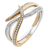 This unique two-tone right hand ring wraps your finger in 0.23 ctw of diamonds set in 18K white and yellow gold.