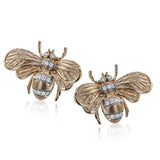 18K YG bee earrings from our nature collection with brushed textured wings & 0.17 ctw of diamonds, with post backs